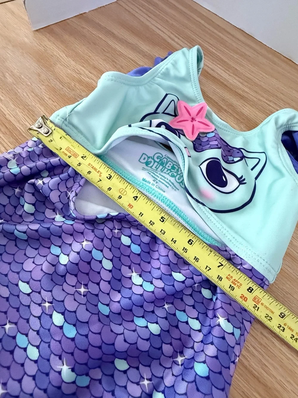 Gabby’s dollhouse 2T girls Mint & Purple Mermaid Cat One-Piece Swimsuit